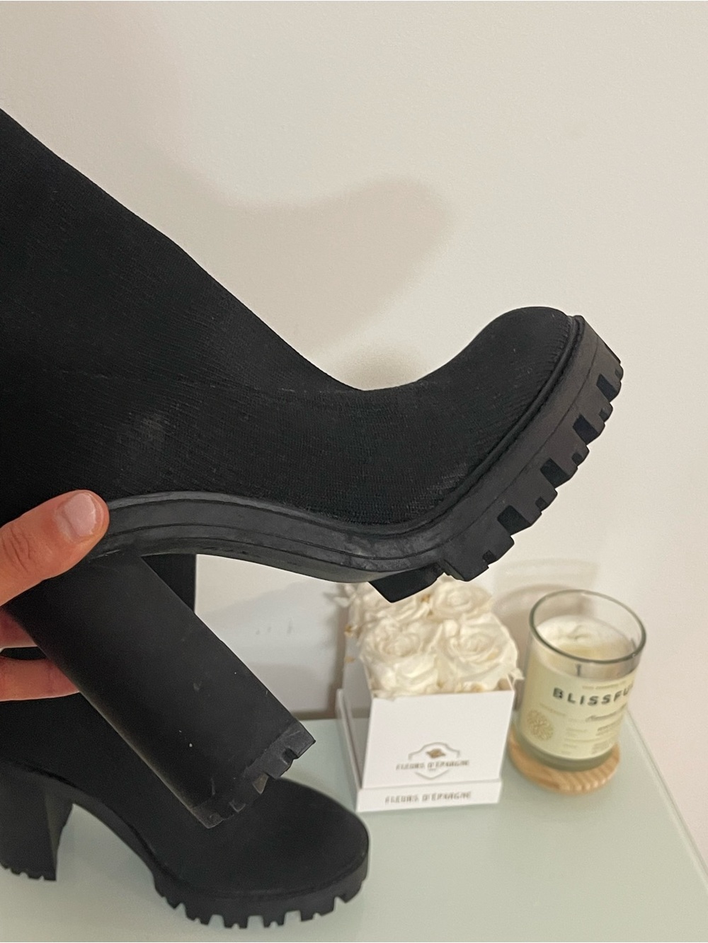 Zara Black Ribbed Sock Heel Boots - Picture 5 of 9